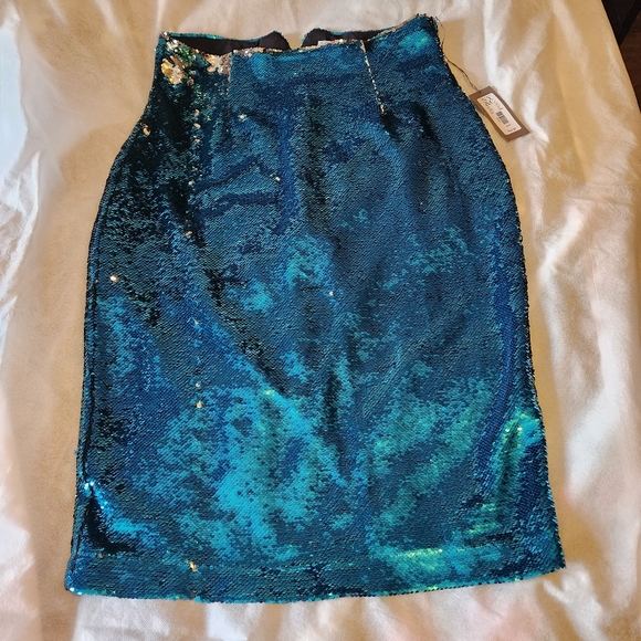 Blue Sequined Long Skirt by Eva Mendes Size Large NWT - Picture 1 of 5